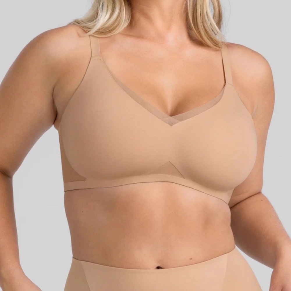 Honeylove Crossover Bra Sand Tan Wireless Seamless Support Mesh LWBRO302 Size XL
